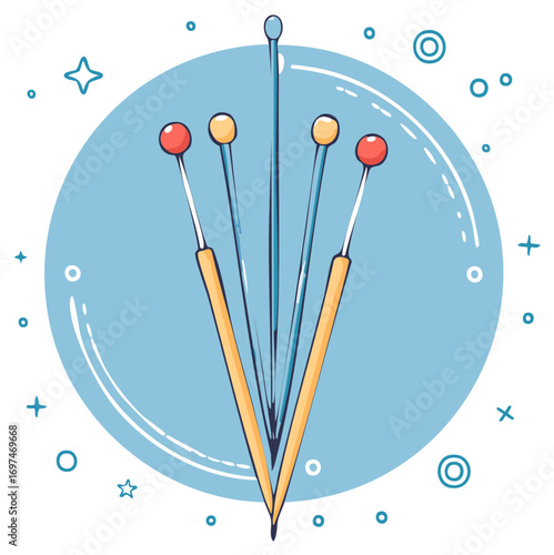 Sewing pins, cartoon illustration, needlework, DIY projects and creative hobbies