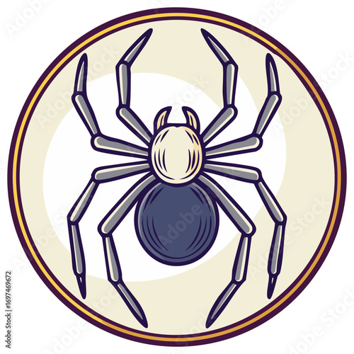 Stylized spider illustration in a circular emblem vector graphic