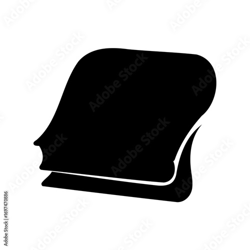 Silhouette of a black book with rounded edges sitting on top of something