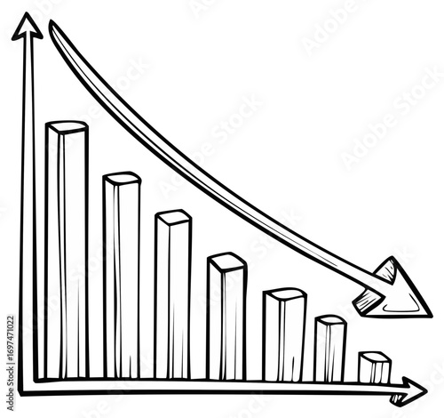 Hand drawn chart illustration depicting the concept of growth and decline