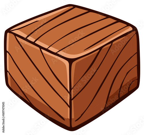 Brown wooden cube block illustration with natural wood grain texture