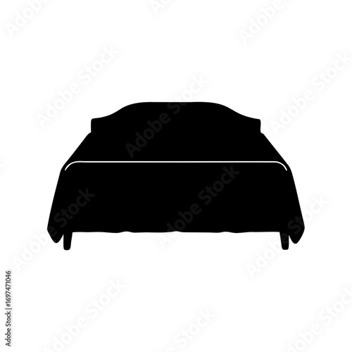 Silhouette illustration of a bed with a headboard on a white background