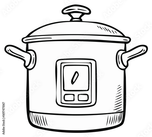 Electric Multi Cooker Illustration with Display Screen, Handles, and Lid