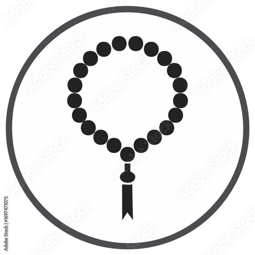 Islamic prayer beads icon with tassel inside a circular frame