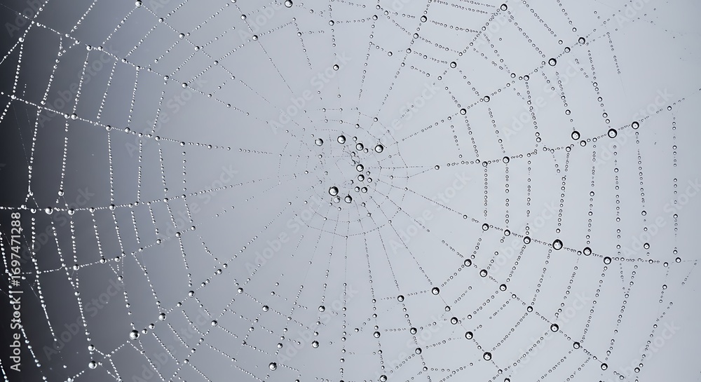 Obraz premium 朝露に輝くクモの巣 繊細な糸と水滴の美しい写真