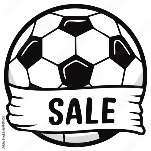 Graphic Icon: Soccer Ball Sale Promotion, Black and White Football Design