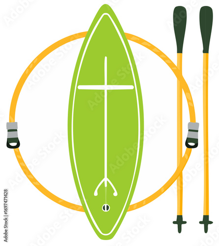 Stand Up Paddleboard Leash and Paddles Graphic Illustration