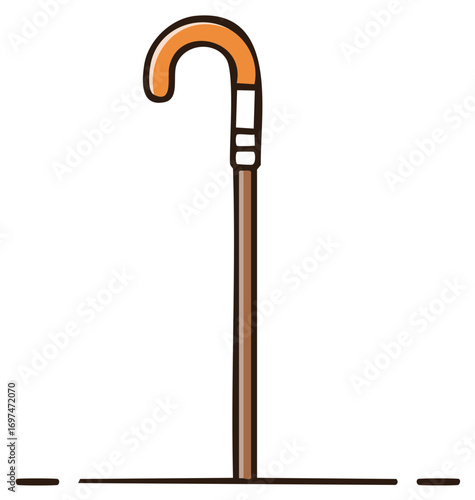 Simple cartoon illustration of an orange cane with a brown handle and shaft