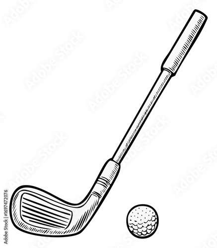 Golf Club and Ball Hand Drawn Style Illustration Sport Equipment Graphic