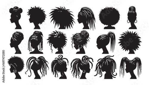 set of women hair silhouettes