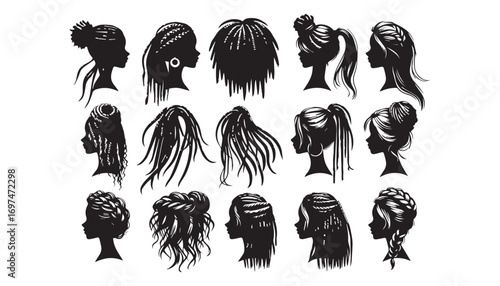 set of women hair silhouettes