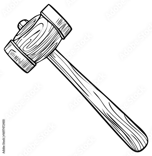 Black and white line art illustration of a wooden mallet hand tool