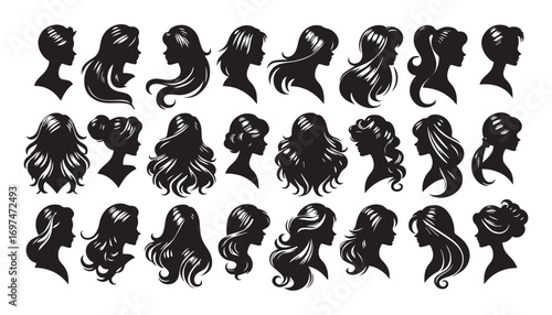 set of women hair silhouettes