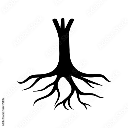 Abstract depiction of a tree trunk with intricate root system vector illustration