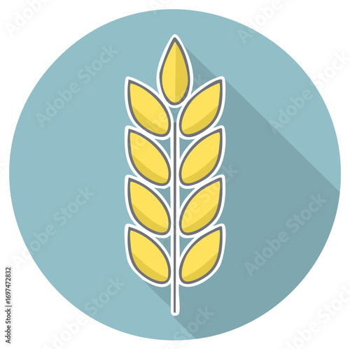 Flat design golden wheat ear icon symbol for agriculture harvest food nutrition and bread making