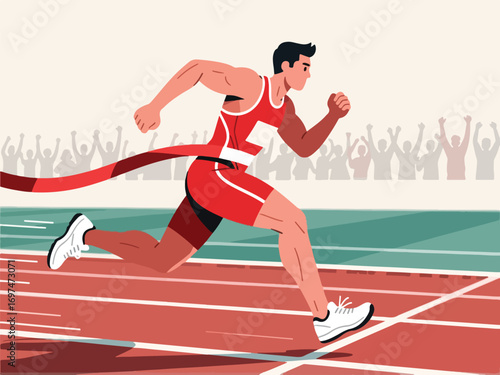 Flat Design of Runner Sprinting Towards Finish Line - Flat 2D Vector Illustration