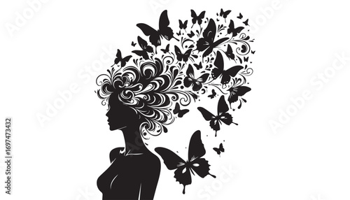 silhouette of a woman with butterfly