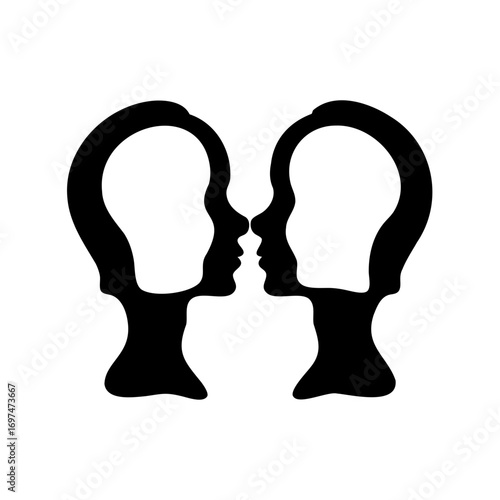 Two Silhouetted Faces Facing Each Other Creating a Shape, a Psychological Illusion