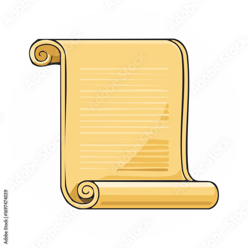 Vintage rolled parchment paper illustration, an empty ancient document or historical scroll manuscript