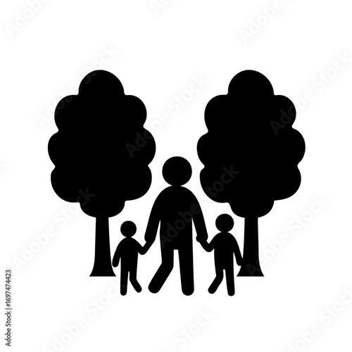 Family stroll in the park with a parent and two children