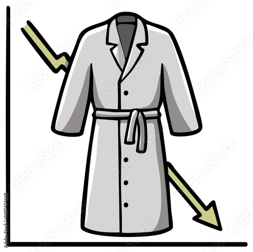 Illustrated professional coat with a strong downward arrow on a line graph depicting reducing costs or declining performance
