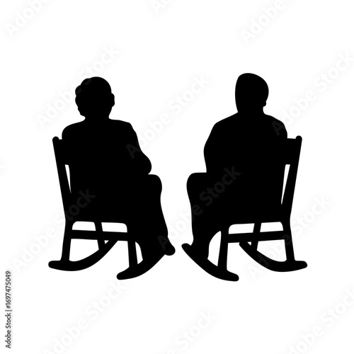 Silhouette of elderly couple sitting in rocking chairs in peaceful retirement