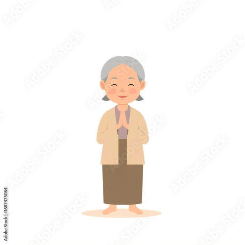 elderly person standing quietly in a prayer pose
