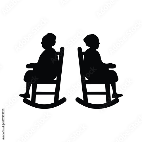 Two Elderly Women Resting in Rocking Chairs a Silhouette Illustration Art