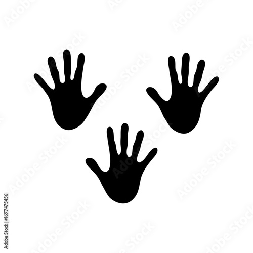 Three Handprints in Black on White Background Representing Connection and Humanity