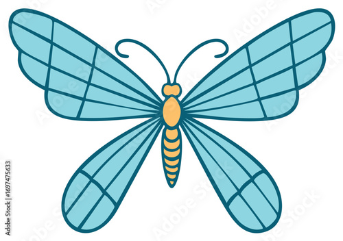 Stylized Light Blue Butterfly with Geometric Wings and Orange Body