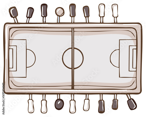 Cartoon illustration of a foosball table design