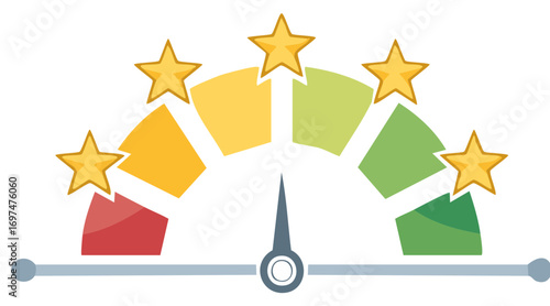 Five stars meter showing a rating, evaluation, or performance result