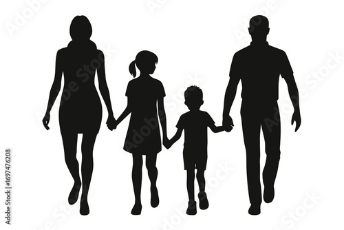 Family walking silhouettes vector illustration