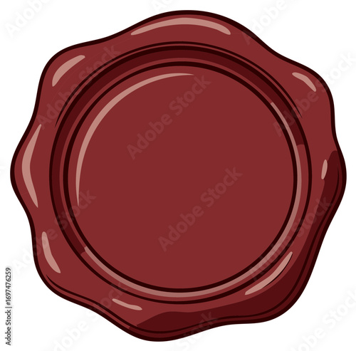 Classic red wax seal stamp vector. Blank antique insignia for sealing important documents and correspondence.