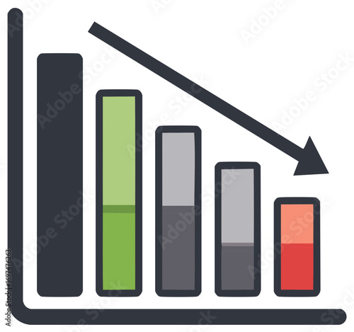 Bar Graph with Arrow Showing Decline in Business Performance Vector