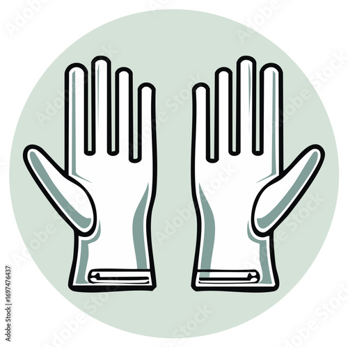 Simple vector illustration of a pair of white protective gloves, symbolizing hygiene, safety, and cleanliness in various applications.