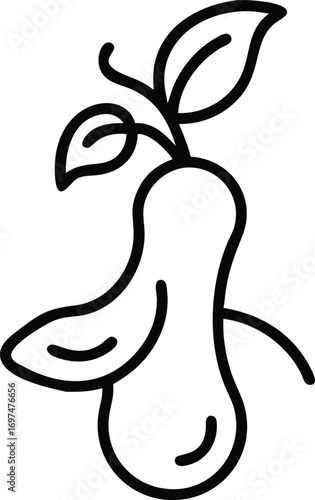 French bean sprouting from bottle gourd shape, creative line art, pastel flat icon.