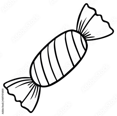 Black and white illustration of wrapped candy.