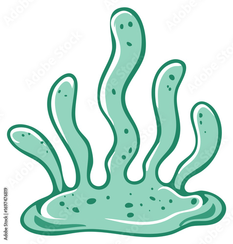 Stylized green marine plant with dotted details, cartoon illustration