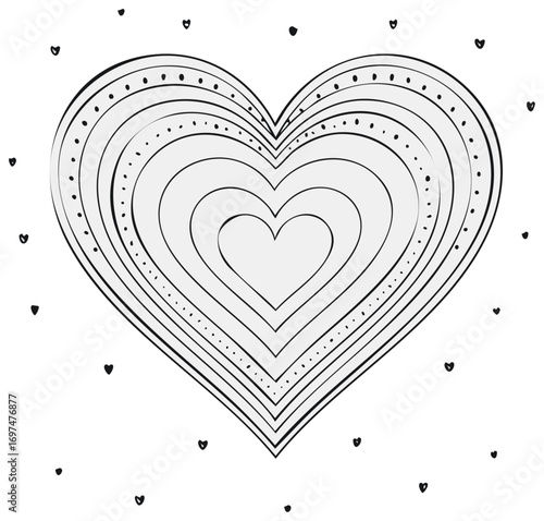Hand-drawn heart design with small hearts around, Valentine's Day or love concept