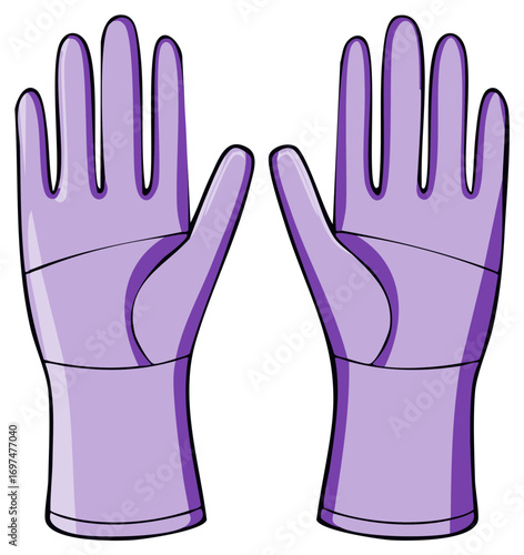Cartoon illustration of two purple cleaning gloves