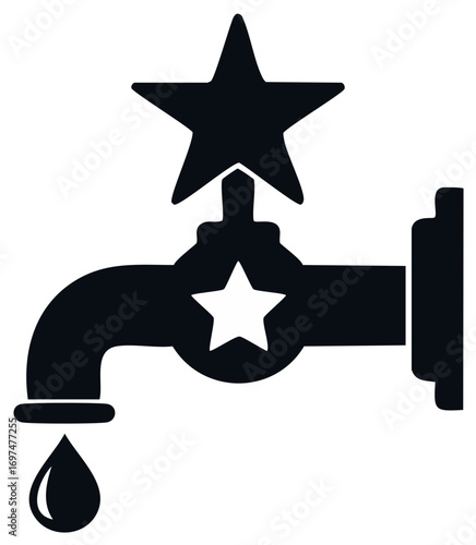 Stylized faucet with a dripping star-shaped valve and a large star on top