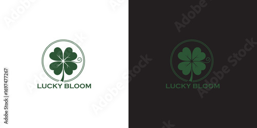 Lucky Bloom logo design with four leaf clover for business branding, modern, elegant, symbol of good fortune