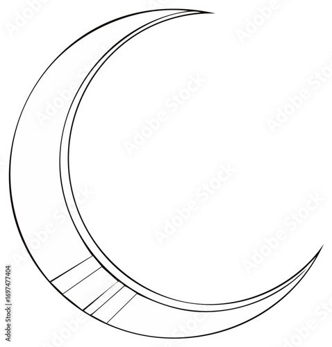 Stylized crescent moon with clean lines and subtle shading detail