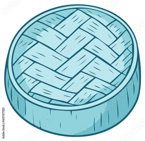 Blue Woven Round Steamer Container for Asian Dumplings Cartoon