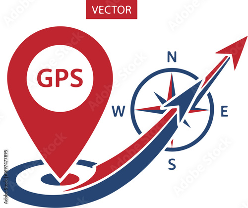 GPS navigation concept with a location pin marker and a compass rose with a directional arrow
