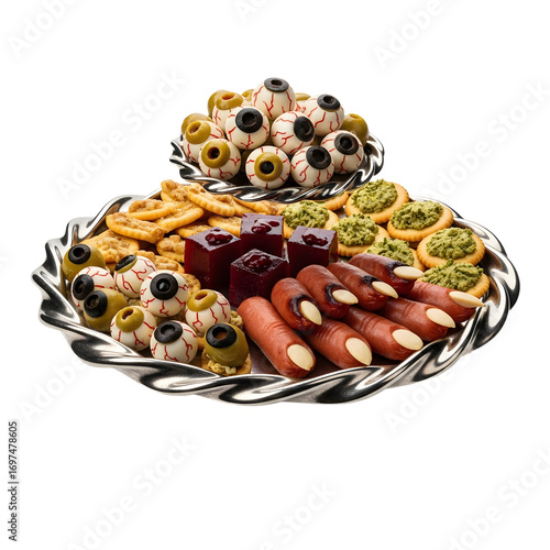 Spooky Halloween Platter with Creepy Eyeballs, Severed Fingers, and Ghoulish Treats, Perfect for a Frightful Feast or Festive Party
