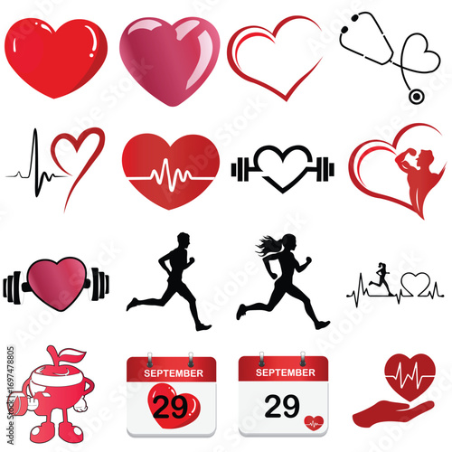 World hearth Day Icon Sheet Vector Illustration