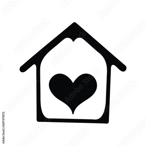 Heart within a house, a symbol of love and a warm home