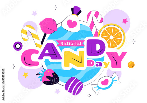 National Candy Day Vector Illustration on November 4, featuring Colorful Candies, Lollipops, and Sweets in a Fun Flat Style Cartoon Background